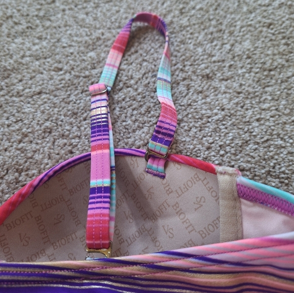 Victoria Secret Bikini Set Multicolor Stripes High Waist Womens Top 34B Bottom S - Picture 8 of 10